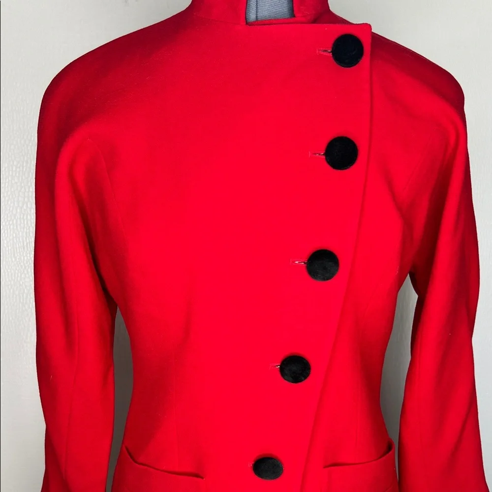 Vintage Christian Dior Red Women's Wool and Velvet Blazer - Picture 10 of 14